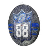 ブルー&シルバーグリッタースクールサッカーチームスポーツ ダーツボード (正面右)