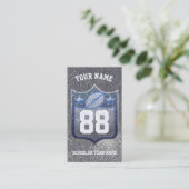 ブルー&シルバーグリッタースクールサッカーチームスポーツ 名刺 (スタンド正面)