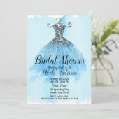 ブルー&シルバーグリッタースパークルドレスブライダルシャワー 招待状 (スタンド正面)