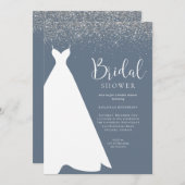 ブルー&シルバーグリッターブライダルシャワー招待 招待状 (正面/裏面)