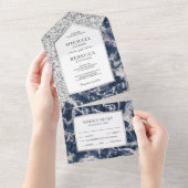 ブルー&シルバーグリッターマーブル結婚ズ オールインワン招待状 (貼ってはがせる)