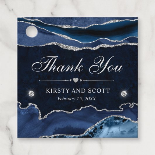 ブルー&シルバーグリッターマーブル結婚ズ フェイバータグ (正面)