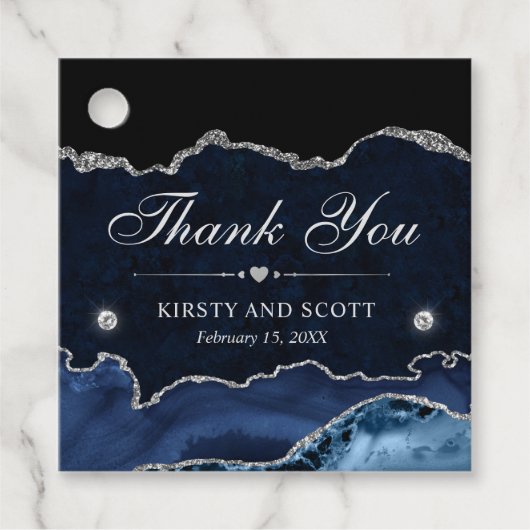 ブルー&シルバーグリッターマーブル結婚ズ フェイバータグ (正面)