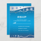 ブルー、シルバーグレーのスノーフレーク冬の結婚式RSVP 出欠カード (正面/裏面)