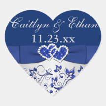 ブルー，シルバーグレーフローラ結婚式の引き出物シール