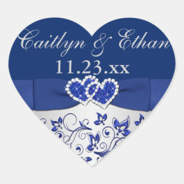 ブルー，シルバーグレーフローラ結婚式の引き出物シール ハートシール
