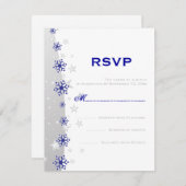 ブルー、シルバーグレー白スノーフレーク結婚式RSVP 出欠カード (正面/裏面)