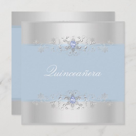 ブルー&シルバースノウジェムキンセアニェラ招待状 招待状 (正面/裏面)