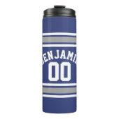 ブルー&シルバースポーツジャージー名前をカスタムする番号 タンブラー (正面)