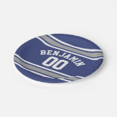 ブルー&シルバースポーツジャージー名前をカスタムする番号 ペーパープレート (アングル)