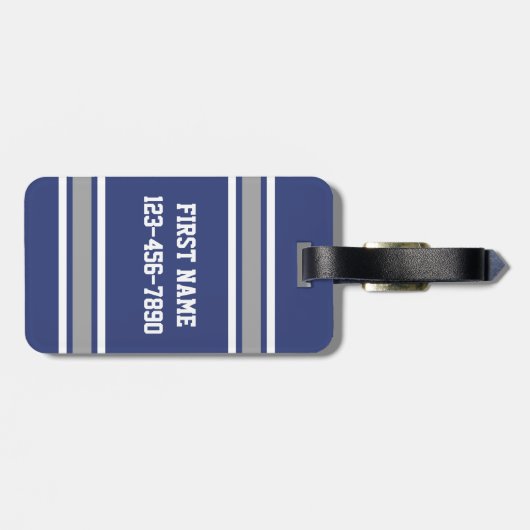 ブルー&シルバースポーツジャージー名前をカスタムする番号 ラゲッジタグ (裏面横)