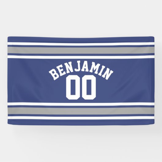 ブルー&シルバースポーツジャージー名前をカスタムする番号 横断幕 (横)