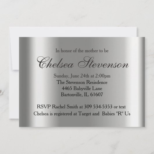 ブルー&シルバーダマスクとテディベア |赤ちゃんシャワー 招待状 (裏面)