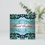 ブルー&シルバーダマスクスウィート16誕生日招待状 招待状 (スタンド正面)