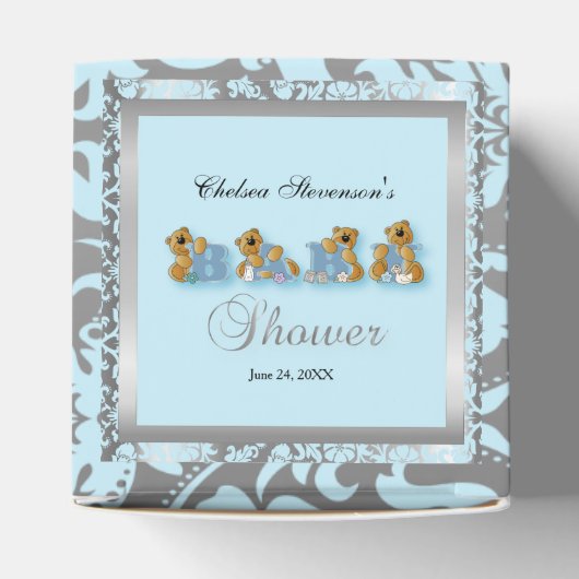 ブルー&シルバーダマスクテディベア |赤ちゃんシャワー フェイバーボックス (上部)