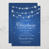 ブルー&シルバーチェーきらめくンクリスマスパーティー 招待状 (正面/裏面)