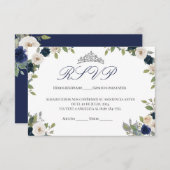 ブルー&シルバーティアラフローラキンセアニラRSVP サンキューカード (正面/裏面)