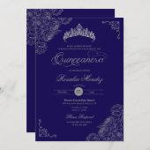 ブルー&シルバーバラエレガントクインセアニラ 招待状 (正面/裏面)