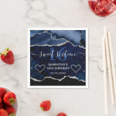 ブルー&シルバーフェイクグリッターアガテマーブルスウィート16 スタンダードカクテルナプキン (インサイチュ)