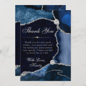 ブルー&シルバーフェイクグリッターアゲートキンセアニェラ サンキューカード (正面/裏面)