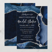ブルー&シルバーフェイクグリッターアゲートブライダルシャワー 招待状 (正面/裏面)