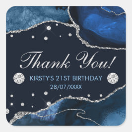 ブルー&シルバーフェイクグリッターアゲート誕生日 スクエアシール