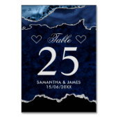 ブルー&シルバーフェイクグリッターマーブルアゲ結婚ット テーブルナンバー (裏面)