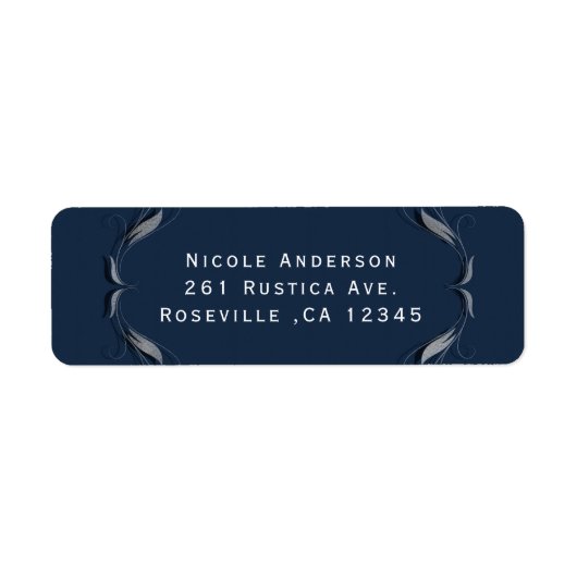 ブルー&シルバーフレームエレガントウェディング招待状 ラベル (正面)