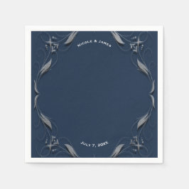 ブルー&シルバーフレームエレガントヴィンテージウェディングパーティー スタンダードカクテルナプキン