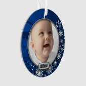 ブルー/シルバーフレームベビーの第1クリスマス オーナメント (正面)