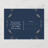 ブルー＆シルバーフレーム エレガント ウェディング セーブ・ザ・デート 案内ポストカード (裏面)