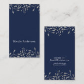 ブルー&シルバーボタニカルシモダンッエレガントク 名刺 (正面/裏面)