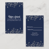 ブルー&シルバーボタニカルモダンシック友人を参照 紹介カード (正面/裏面)