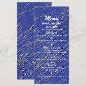 ブルー&シルバーモダングラムマーブルストライプパーティーメニュー メニュー (正面/裏面)