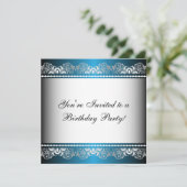 ブルー＆シルバーレースパーティテンプレート 招待状 (スタンド正面)