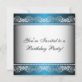 ブルー＆シルバーレースパーティテンプレート 招待状 (正面)