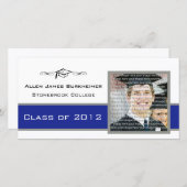 ブルー&シルバー卒業写真アナウンスメントカード 案内状 (正面/裏面)