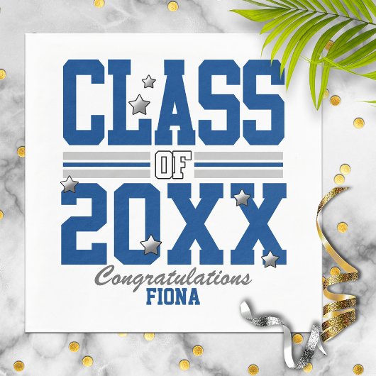 ブルー|シルバー卒業学年 スタンダードカクテルナプキン