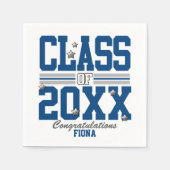 ブルー|シルバー卒業学年 スタンダードカクテルナプキン (正面)