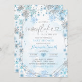 ブルー&シルバー幾何学冬のベビーシャワー招待状5 招待状 (正面/裏面)
