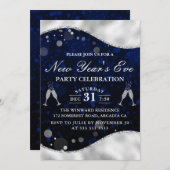 ブルー&シルバー縁どウェーブ大晦日パーティー 招待状 (正面/裏面)