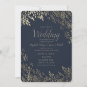 ブルー&シルバー葉ズシッ素朴ク結婚ズ 招待状 (正面)