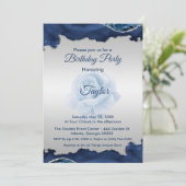 ブルー&シルバー誕生日招待状 招待状 (スタンド正面)