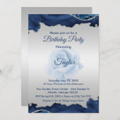 ブルー&シルバー誕生日招待状 招待状 (正面/裏面)