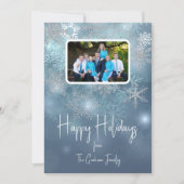 ブルー＆シルバー雪の結晶 モダン フラット ホリデー カード (正面)