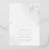 ブルー&シルバー雪片ウィンターボーイベビーシャワー 箔招待状 (正面)