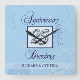 ブルー&シルバー25周年 スクエア壁時計