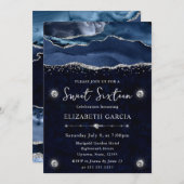 ブルー＆シルバー グリッター アゲート スイート 16 招待状 (正面/裏面)