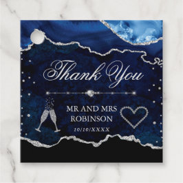 ブルー＆シルバー グリッター マーブル アゲート ウェディング フェイバータグ