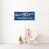 ブルー シルバー グリッター 90歳の誕生日バナー 横断幕 (インサイチュ)